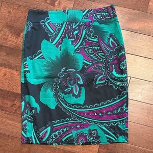 NWT Ann Taylor Black Teal Purple Floral Paisley Cotton Pencil Skirt 2